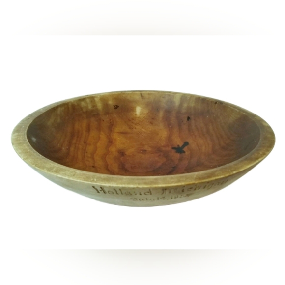 Antique Wood Dough Bowl Hand Turn Holland Michigan 1952 Vtg Wooden Folk Art 11
